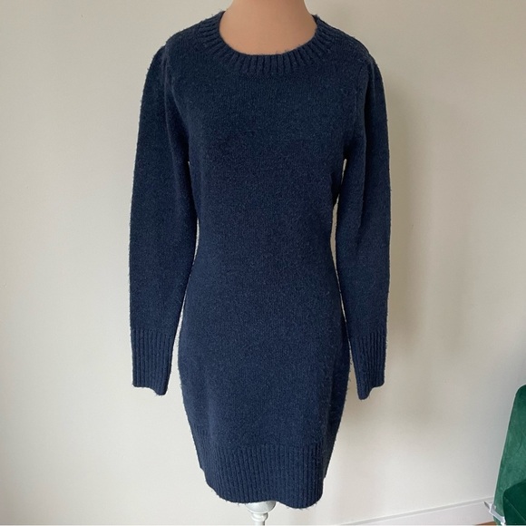 Sundry Puffsleeve Blue Wool Blend Long Sleeve Crewneck Sweater Dress NWT Sz 1/S - Picture 4 of 12